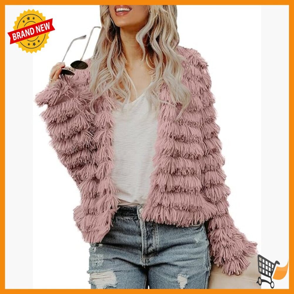 Long Sleeve Faux Fur Cardigan Open Front Vintage Parka Jacket Coat